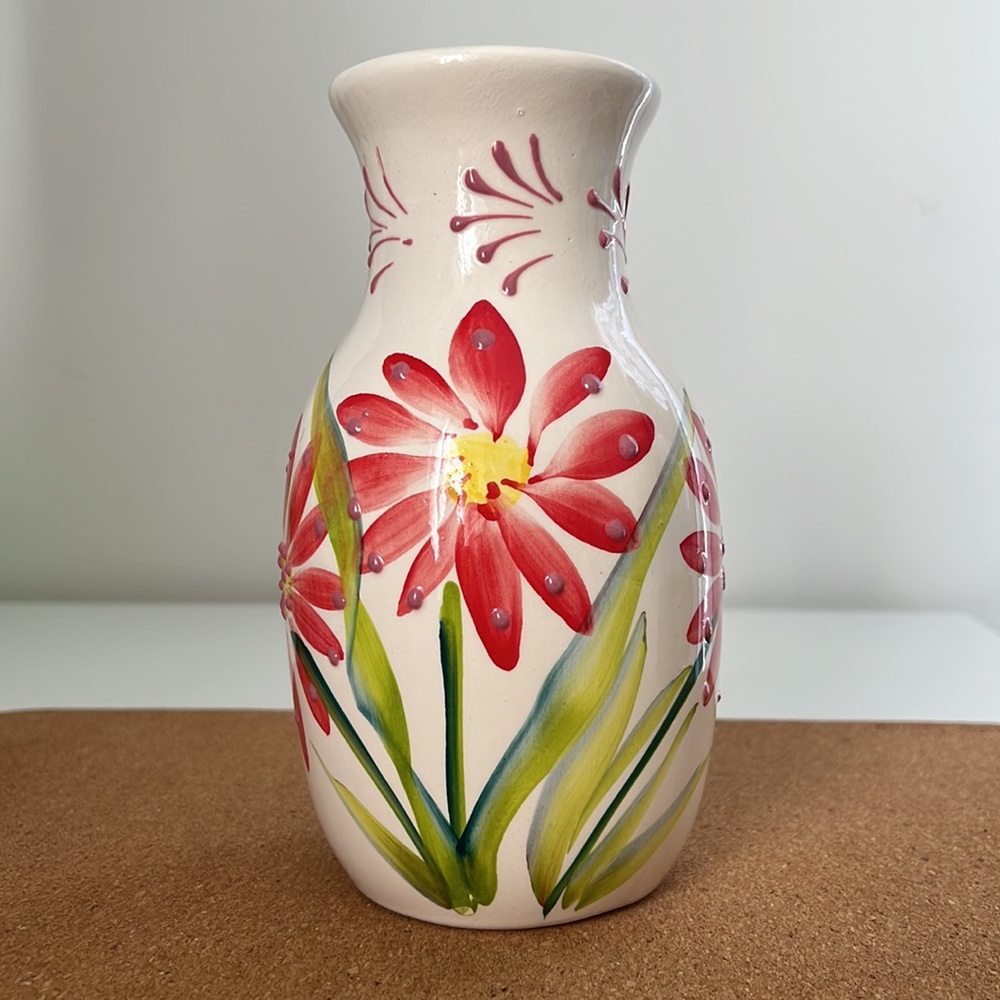 Handmade White Vase with Flower Design